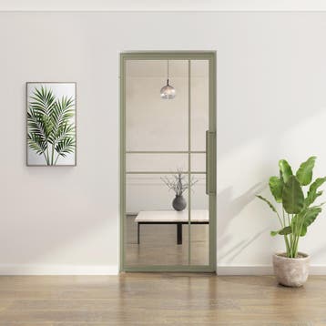 Stalen taatsdeur Olijfgroen 6 Vlaks Helder glas Luxe design, 80 tot 100 cm, Overige typen, Nieuw, Metaal