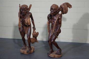 sculptuur, Houten beelden Afrikaanse jagers - 75 cm - Hout