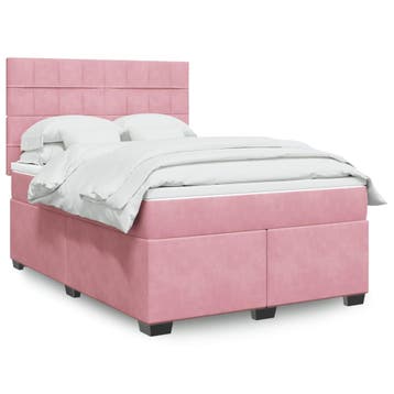 vidaXL Boxspring met matras fluweel roze 140x200 cm, Verzenden, Nieuw