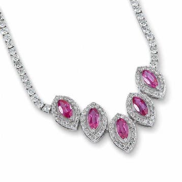 Halsketting - 14 karaat Witgoud - 3.74ct. tw. Robijn -, Nieuw