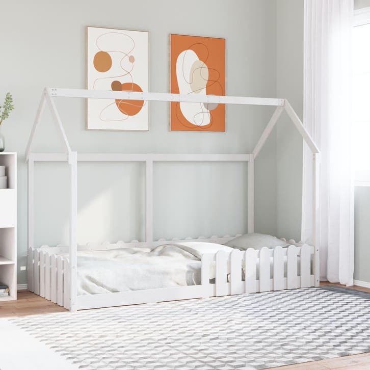 vidaXL Bedhuis wit massief grenenhout 90x200 cm, Huis en Inrichting, Slaapkamer | Bedden, Nieuw, Verzenden