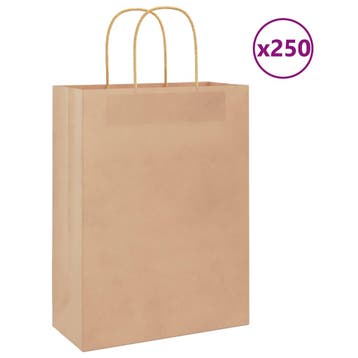vidaXL Papieren zakken 250 st met hengsels 26x12x35 cm bruin, Divers, Emballage cadeau, Verzenden