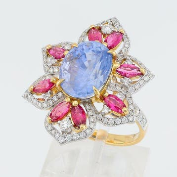 Ring - 18 karaat Geel goud - 8.68ct. tw. Gemengde edelstenen