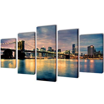 vidaXL Canvas muurdruk set Brooklyn Bridge rivier uitzicht, Collections, Posters & Affiches, Verzenden