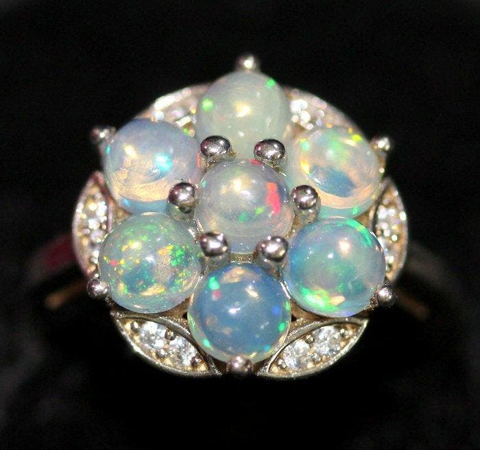 Zonder minimumprijs - Ring Zilver Opaal, Handtassen en Accessoires, Ringen