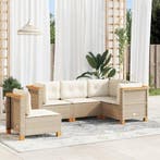 vidaXL 5-delige Loungeset met kussens poly rattan beige, Tuin en Terras, Verzenden, Nieuw, Loungeset