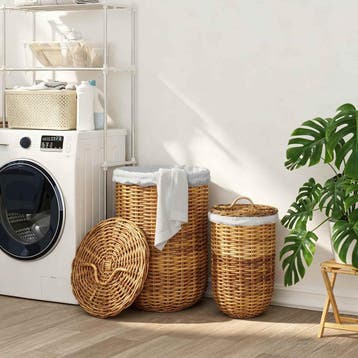 vidaXL Wasmand met deksel GENDT 2 st Natuurlijk Bruin Kubu, Huis en Inrichting, Verzenden, Nieuw