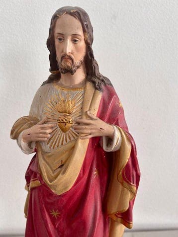 Statue - Sacré Cœur de Jésus - 41 cm - Vintage - Plâtre -