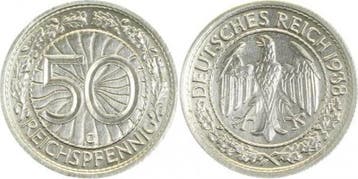 50 Pfennig Duitsland 50 Reichspfennig 1938 G vz+ J 324, Verzenden