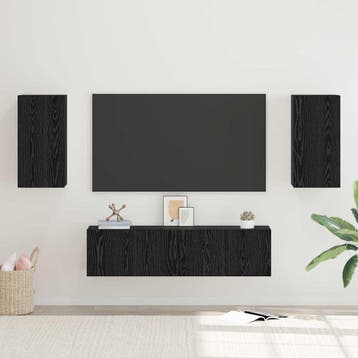 vidaXL Tv-meubelset Zwart Eiken Bewerkt hout, Verzenden, Nieuw