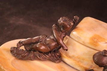 Antieke inktstel met putti - Inktpot - Brons, Marmer
