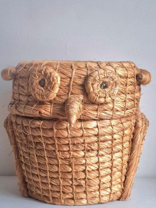 Mand - Uil - stro - Gevlochten mand Uil, Antiek en Kunst, Kunst | Designobjecten