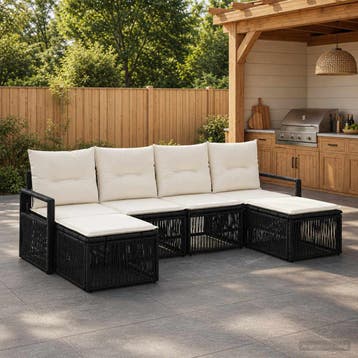 vidaXL Tuinbank Set 6 st Zwart poly rattan, Verzenden