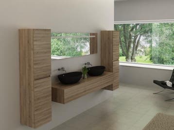 Veiling - 2-persoons badkamermeubel 180 cm licht hout decor, Nieuw