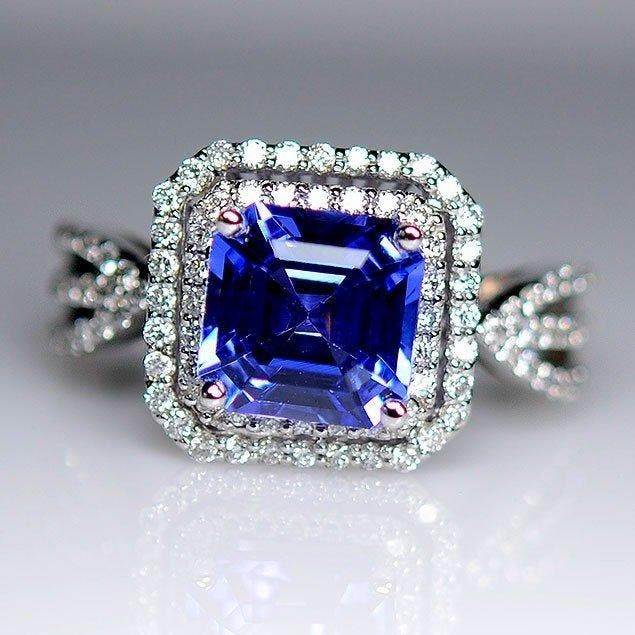 Ring - 18 karaat Witgoud Tanzaniet, Bijoux, Sacs & Beauté, Bagues
