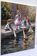Francis Cristaux (1950) - Fillettes au Bord de Mer et le