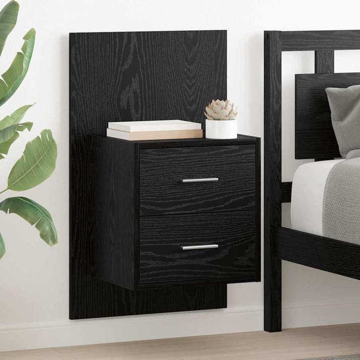 vidaXL Wandkastje voor Bed 2 pcs Zwart Eiken 48,5 x 32,5 x, Maison & Meubles, Chambre à coucher | Tables de chevet, Envoi