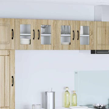 vidaXL Wandglas Kasten PORTO 2 st Sonoma Eik Bewerkt hout, Verzenden