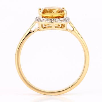 Ring - 14 karaat Geel goud - 1.54ct. tw. Heliodoor - Diamant