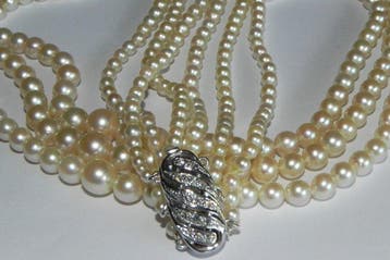 Collier - 14 carats Or jaune Perle - Diamant, Handtassen en Accessoires, Kettingen, Nieuw