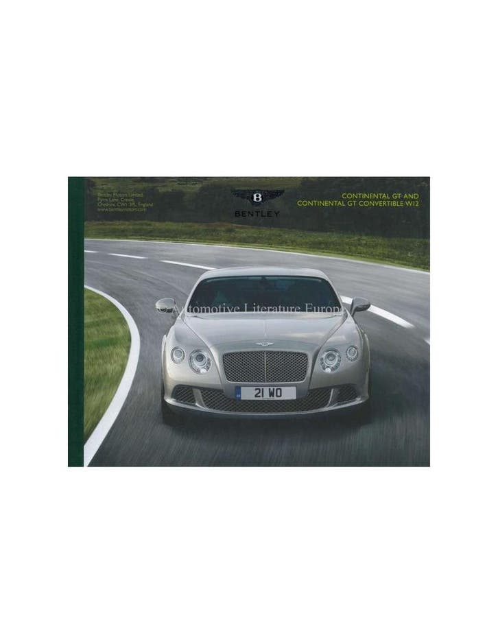 2012 BENTLEY CONTINENTAL GT & CONVERTIBLE GT W12 HARDCOVER.., Livres, Autos | Brochures & Magazines, Enlèvement ou Envoi