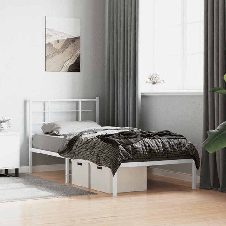vidaXL Bedframe met hoofdbord metaal wit 90x200 cm, Maison & Meubles, Chambre à coucher | Lits, Envoi