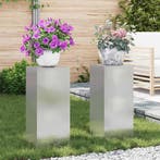 vidaXL Plantenstand 2 pcs Zilver 24 x 24 x 55 cm Roestvrij, Verzenden, Nieuw