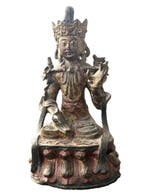 Chinese Bronze Figure of Guanyin with Parrot and Vase, Late, Antiek en Kunst