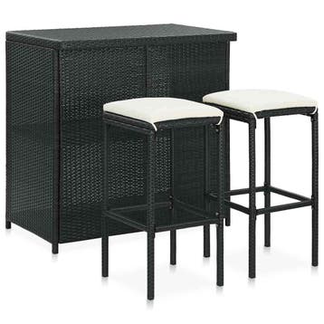 vidaXL 3-delige Barset poly rattan zwart, Huis en Inrichting, Verzenden, Nieuw