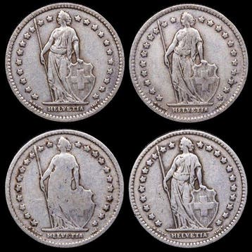 Zwitserland. 1 Franc 4x 1900/1928 (Zonder minimumprijs), Postzegels en Munten
