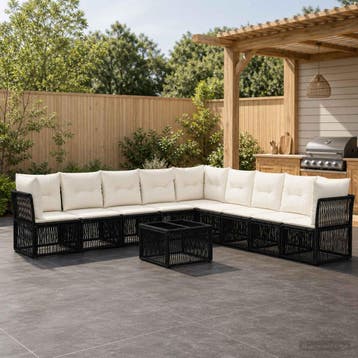 vidaXL Tuinbank Set 10 st Zwart poly rattan, Verzenden, Nieuw