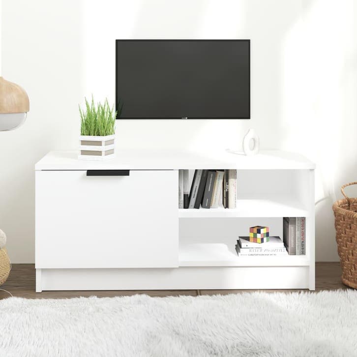 vidaXL Tv-meubel 80x35x36,5 cm bewerkt hout wit, Maison & Meubles, Armoires | Mobilier de télévision, Envoi