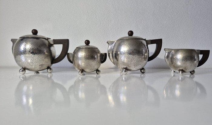 Koffie- en theeservies (4) - Peltro - Art Deco Italië jaren, Antiek en Kunst, Antiek | Meubels | Tafels