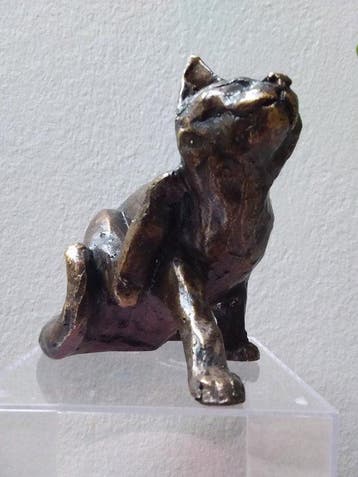 sculptuur, Cat scratching - 11 cm - Brons