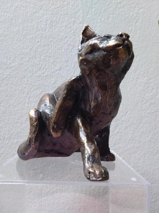 sculptuur, Cat scratching - 11 cm - Brons, Antiek en Kunst, Curiosa en Brocante