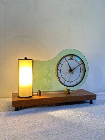 Tafelklok - Jakob Palmtag - Art Deco Glas, Hout, Staal -