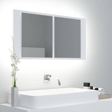 vidaXL Badkamerkast met spiegel en LED 90x12x45 cm acryl wit, Verzenden