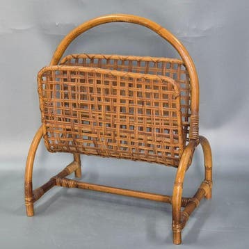 Tijdschriftenhouder - Vintage rattan krantenhouder – bamboe