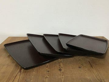 Set of 5 Japanese Lacquerware Rectangular Serving Trays -, Antiek en Kunst