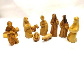 Kerststal van olijfhout (10 nieuwe stukken) - handgemaakt