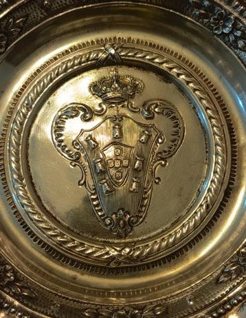 Presenteerblad - .833 zilver - Zilveren bestek met wapen., Antiek en Kunst