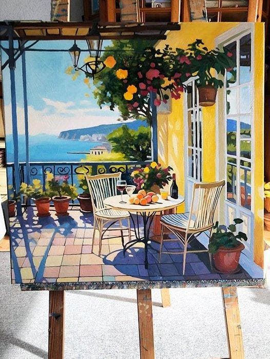 Bondero - Breakfast with a Sea View, Antiek en Kunst, Kunst | Schilderijen | Modern