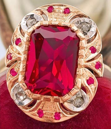 Zonder minimumprijs - Ring - 9 kt. Roségoud, Zilver Robijn -