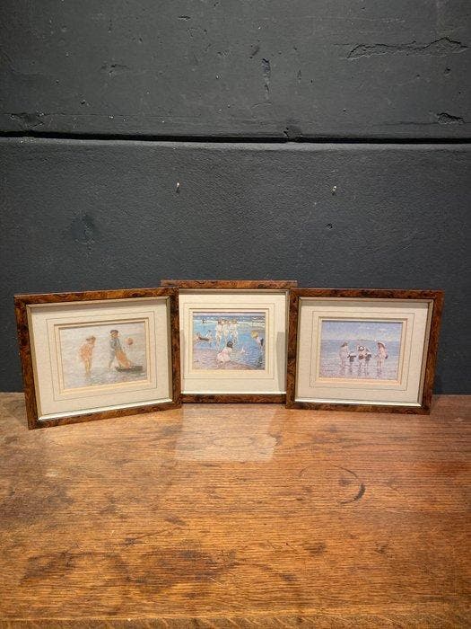 Onbekende kunstenaar - 3 framed Sea side Prints, Antiek en Kunst, Curiosa en Brocante