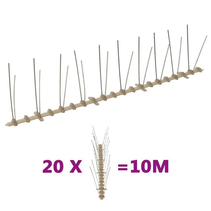 vidaXL Vogel- en duivenpinnen met 2 rijen 20 st 10 m, Jardin & Terrasse, Pesticides, Envoi