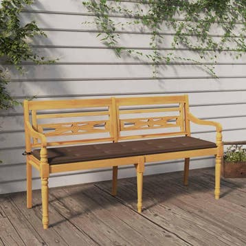 vidaXL Bankje Batavia met taupe kussen 150 cm massief, Tuin en Terras, Verzenden, Nieuw