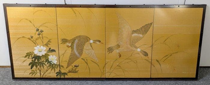 Chinese Gongbi-style Painting on Silk Wall Panel – Two Geese, Antiquités & Art, Antiquités | Autres Antiquités