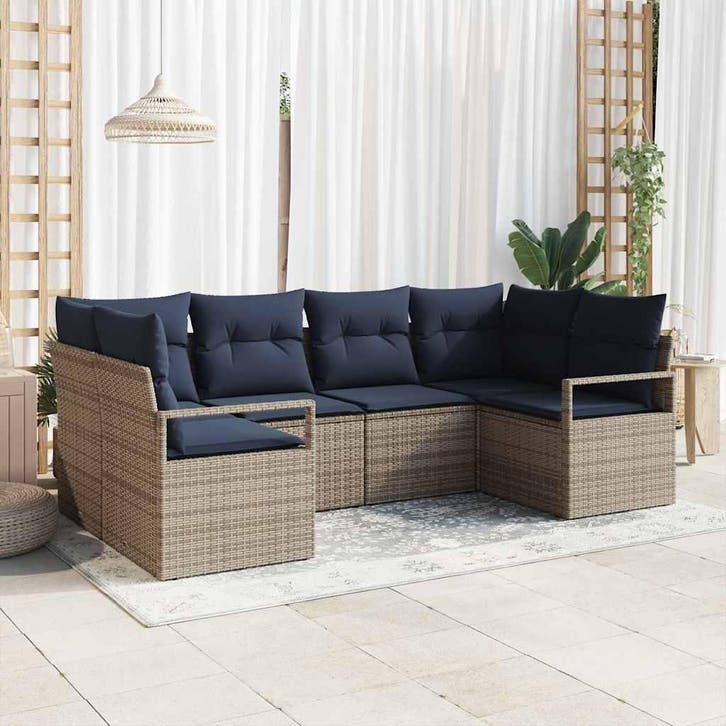 vidaXL Bankstel met kussen 6 pcs Grijs Poly Riet, Jardin & Terrasse, Ensembles de jardin, Envoi