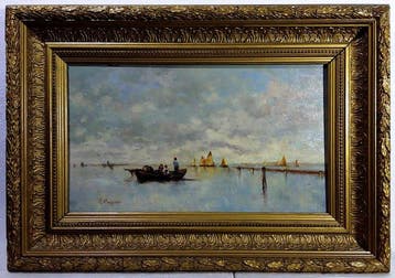 Leonardo Bazzaro (1853 - 1937) - Barche nella Laguna Veneta
