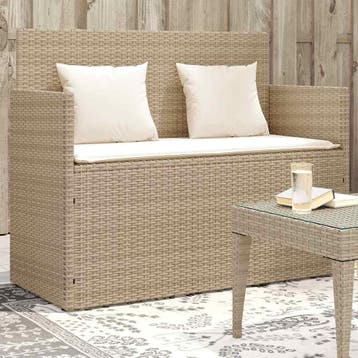 vidaXL Tuinbank met kussens poly rattan beige, Verzenden, Nieuw